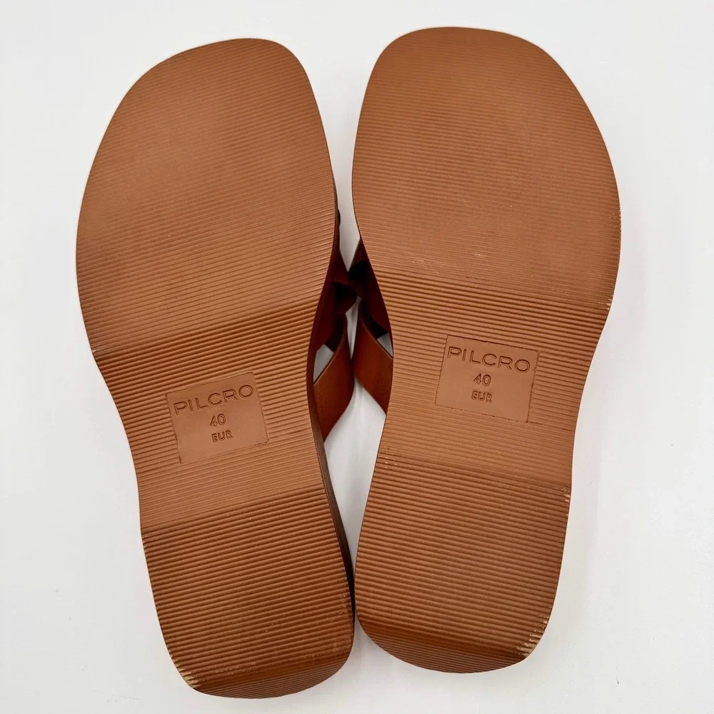Pilcro Anthropologie Woven Slide Sandals Platform Women 40 EU 9 US Brown Leather